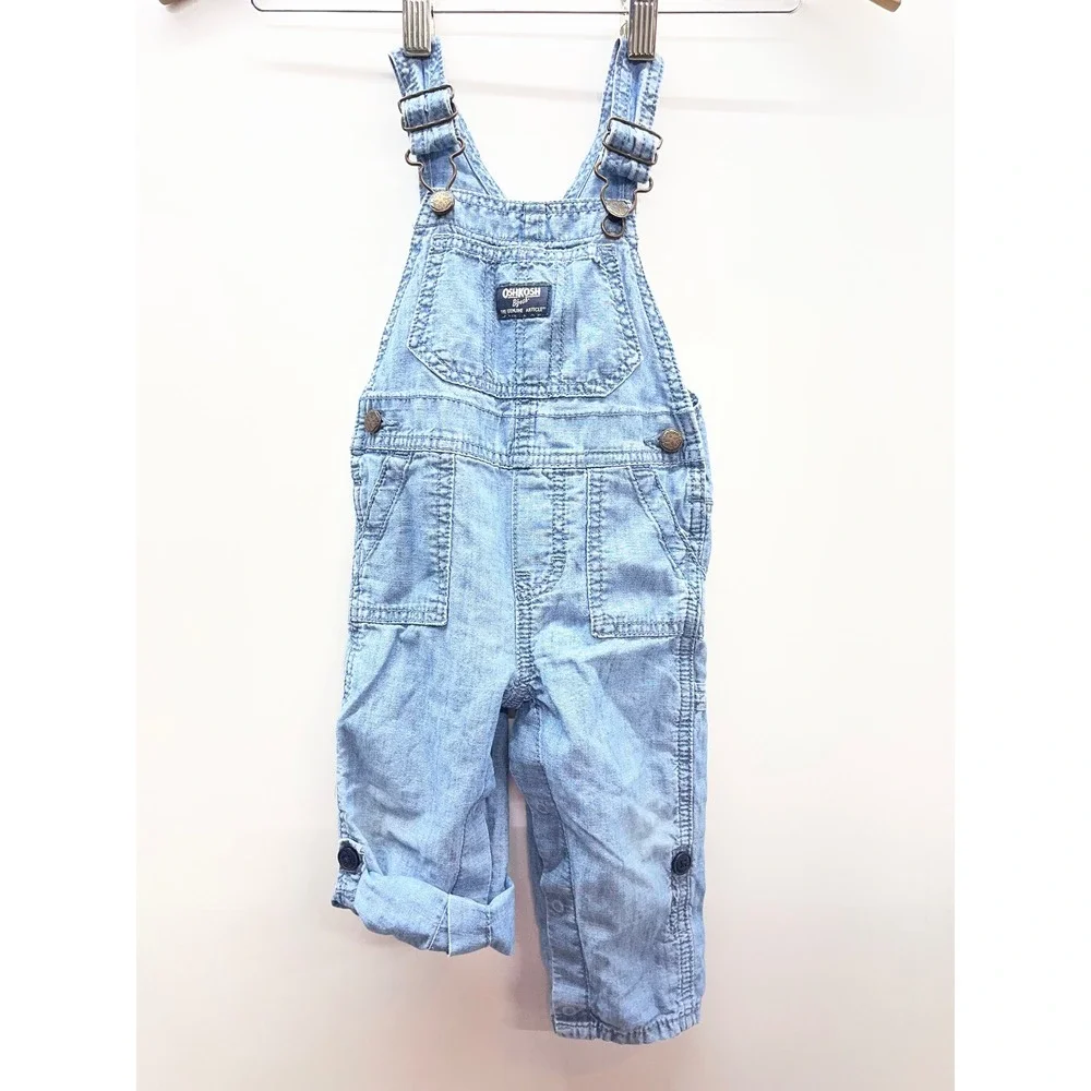 OshKosh Bgosh Baby Boy Light Wash Denim Bib Overalls 12M 1H245610 Blue